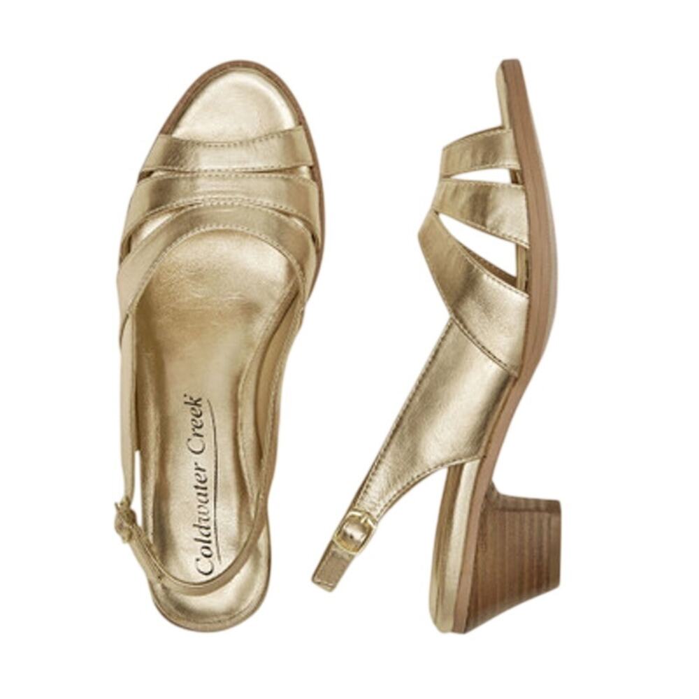 COLDWATER Creek Womens Charisma Sandal US 10 WIDE Gold Leather Walk With Me NWOB